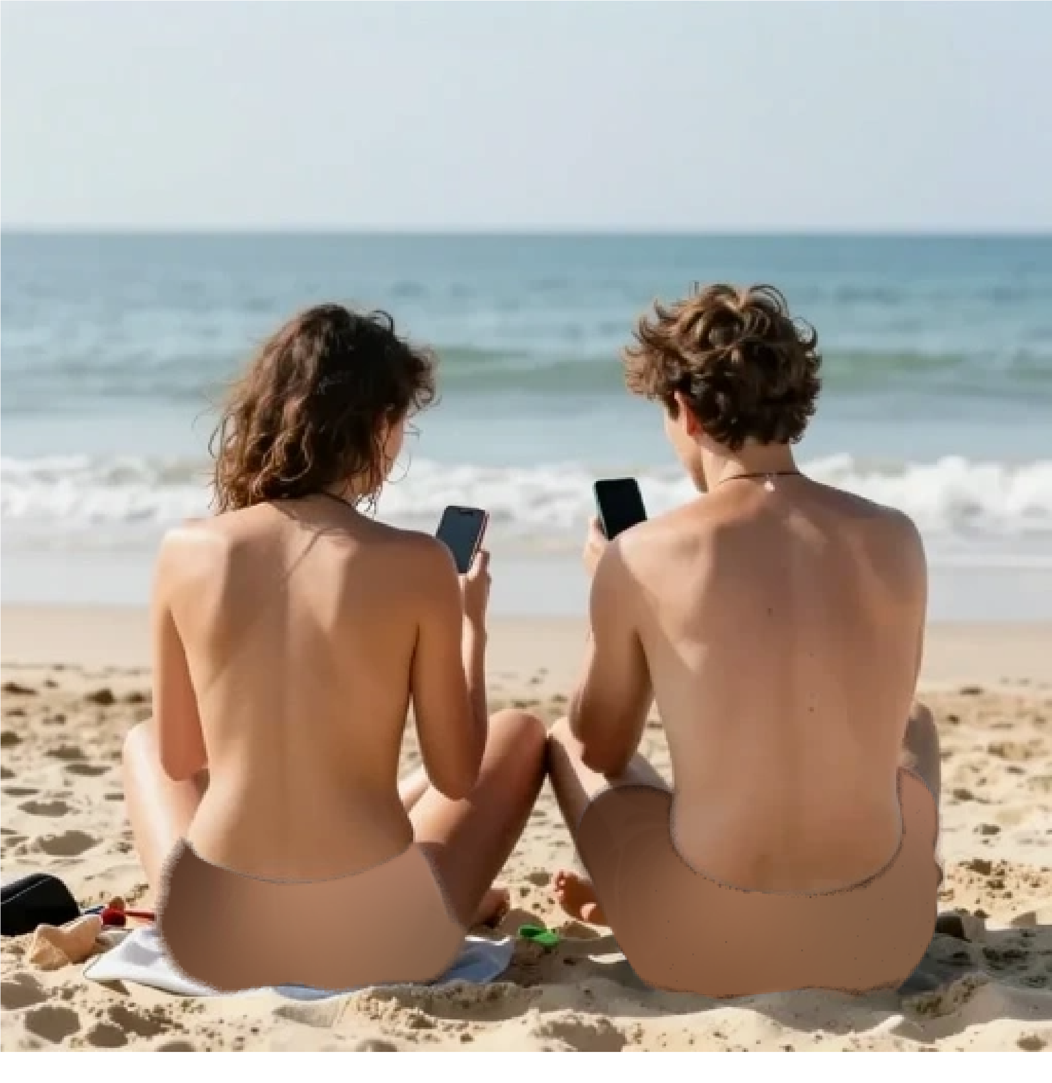 Nudistes avec téléphones
